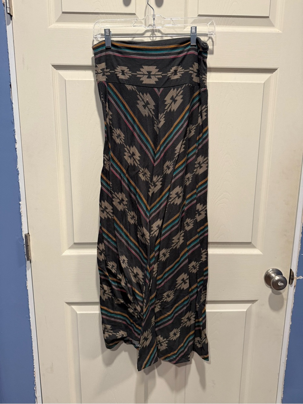 Mossimo Supply Co. Black Maxi Skirt with Teal, Rust, and Tan Stripes